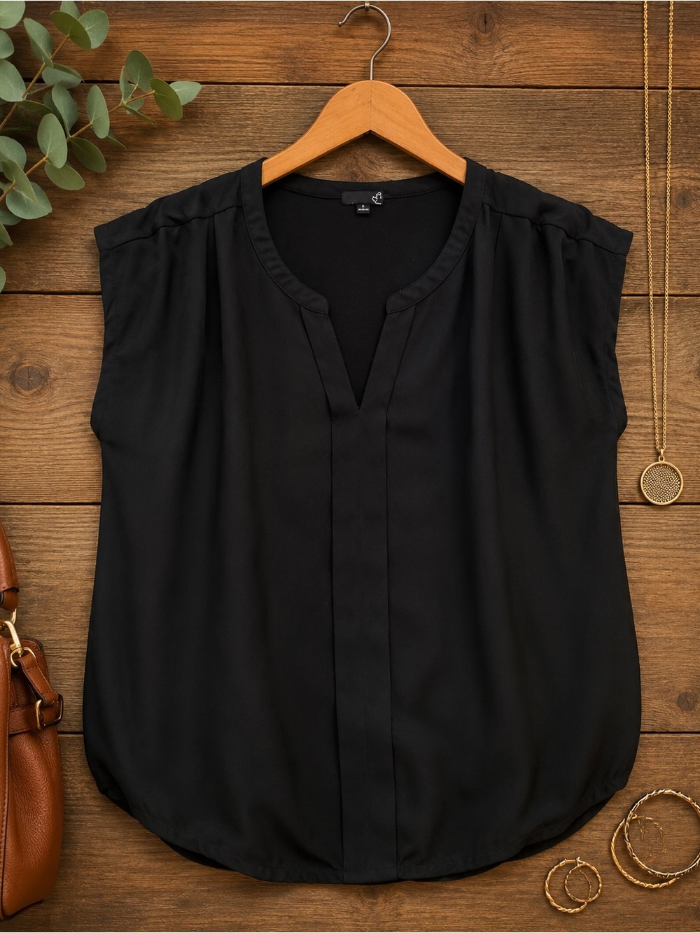 Vintage Sears Black Split-Neck Blouse | Size 2X | Classic Minimalist Top | EUC